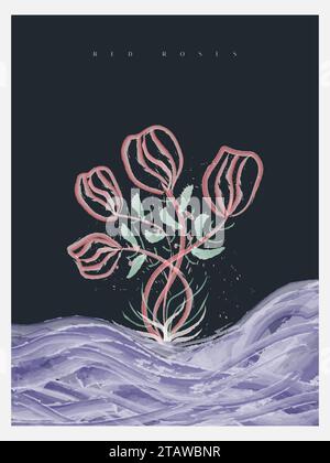 Rote Rose Illustration im Aquarellstil, geeignet für Wanddekoration, Abdeckung, Einladung, Poster, Karte, Banner, Flyer und andere Stock Vektor