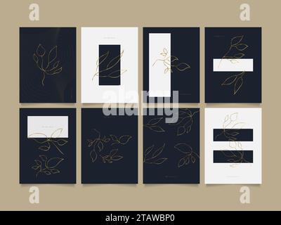 Satz von eleganten abstrakten Hintergrundvorlagen mit goldenen Blumenschmuck, geeignet für Wanddekoration, Tapeten, Cover, Einladung, Banner, Broschüre Stock Vektor