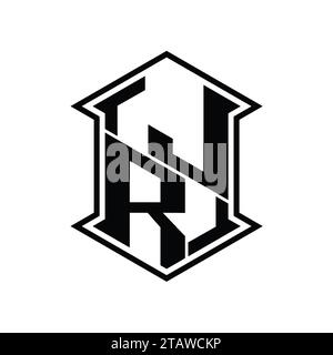 JR Letter Logo-Monogramm-Hexagon-Schildform nach oben und unten mit scharfer, isolierter Designvorlage Stockfoto