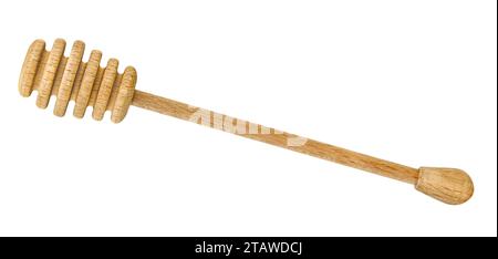 Holz- Honig Pendelarm auf weißem Hintergrund Stockfoto