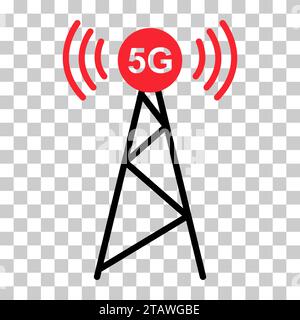 Signalturm-Symbol, Wireless-Technologie-Netzwerkschild, Vektordarstellung des Antennenwellenfunks. Stock Vektor