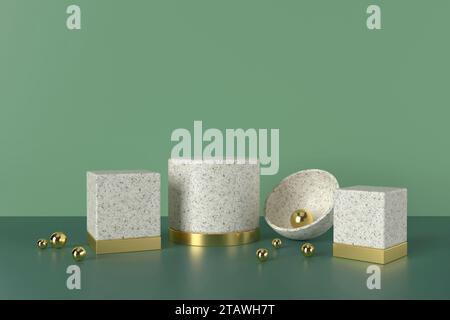 Luxuriöses Produktdisplay Podium mit grünem Hintergrund. 3D-Rendering Stockfoto