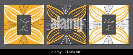 Gruß- und Einladungskarten-Set. Einzigartige und kreative, universelle künstlerische Vorlagen. Für Flyer, Poster, Einladung, Cover, Banner, Plakette, Broschüre. Stock Vektor