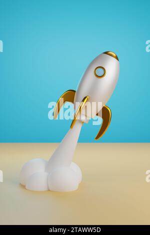 Cartoon-Raumflugzeuge starten. 3D-Abbildung. Stockfoto