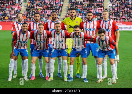 Girona, Spanien. Dezember 2023. Der Start-11 von Girona für das LaLiga-Spiel zwischen Girona und Valencia bei der Estadi Montilivi in Girona. (Foto: Gonzales Photo/Alamy Live News Stockfoto