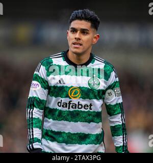 3. Dezember 2023; McDiarmid Park, Perth, Schottland: Scottish Premiership Football, St Johnstone gegen Celtic; Luis Palma von Celtic Stockfoto