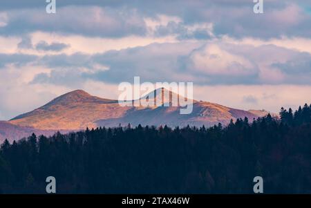 Blick auf Smerek Peak und Połonina Wetlińska in das Bieszczady-gebirge. Östlichen Karpatenvorland, Polen. Stockfoto