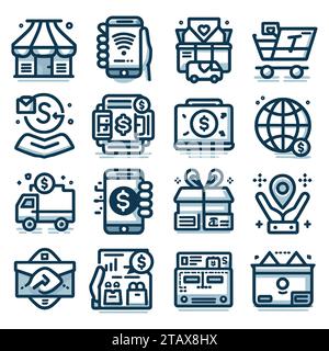 Icons für E-Commerce und Shopping. Liniensymbole für Online-Shopping. Sammlung von E-Commerce-Symbolen. Stock Vektor