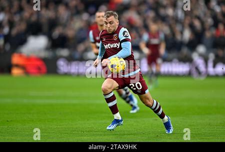 London, Großbritannien. Dezember 2023. Jarrod Bowen (West Ham) während des Spiels West Ham vs Crystal Palace Premier League im London Stadium, Stratford. Quelle: MARTIN DALTON/Alamy Live News Stockfoto