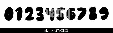 Comic-Bubble mit schwarzen Ziffern, Schriftart von 0 bis 9. Vektor-Illustration in Doodle Hand gezeichnetem Stil isoliert auf weißem Hintergrund. Für den Preis, m Stock Vektor