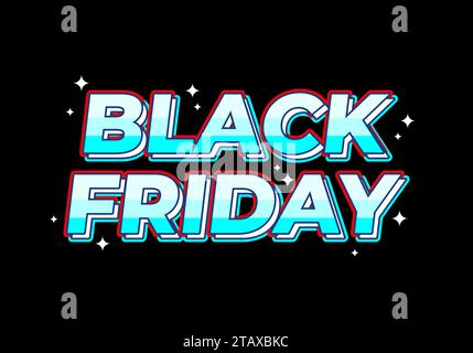 Black friday. Texteffekt in blauer Farbverlaufsfarbe, schwarzer Hintergrund Stock Vektor