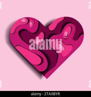 Vektor-Layered Papier geschnitten Herz.Happy Valentinstag Konzept.niedliche Nachahmung Papier Herz.romantisches Design Element für Dekoration.3D Papier geschnitten Herz Stock Vektor
