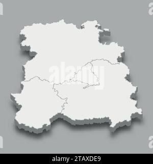 3D isometrische Karte Zentrum Region von Spanien, isoliert mit Schatten Stock Vektor