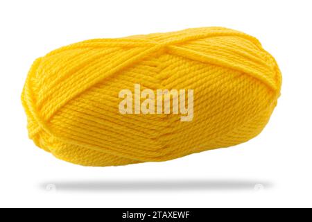 Ball of yellow-colored wool yarn isolated on white with clipping path included Stockfoto