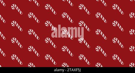Roter nahtloser Hintergrund mit weißer Umrandung von Zuckerrohr. Nahtloses Weihnachts- und Neujahrsmuster mit Süßigkeiten. Rot und weiß. Für Tapeten, Stoff, Stock Vektor