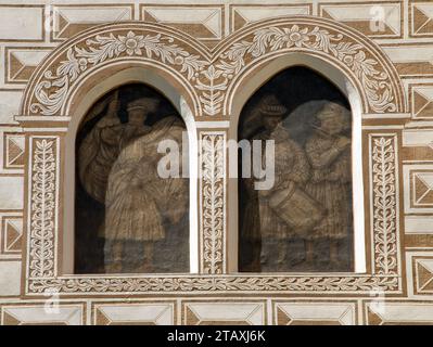 Außenfresko von Zeliv Premonstratenserkloster, Trckuv hrad und Abtei, Barockarchitektur von Jan Blazej Santini Aichel, Bezirk Pelhrimov in Stockfoto