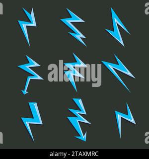 Blitzschrauben. Symbole für elektrische Blitze mit blauem Blitz gesetzt. Vektorvorlagen Stock Vektor