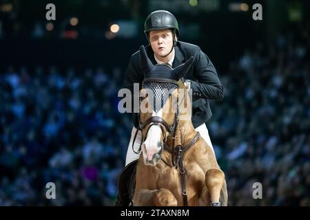 Stockholm, Stockholm, Schweden. Dezember 2023. Während des International Horse Show International Jumping Competition von 1,55 m in der Friends Arena am 3. Dezember in Stockholm (Foto: © Johan Dali/ZUMA Press Wire) NUR REDAKTIONELLE VERWENDUNG! Nicht für kommerzielle ZWECKE! Stockfoto