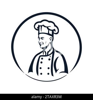 Koch in einem Kochhut Vektor Umriss Logo. Küche einfaches schwarzes Symbol. Stock Vektor
