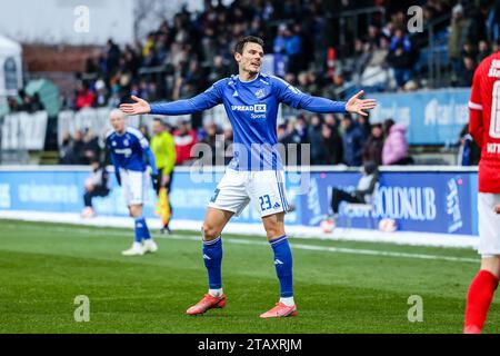 Lyngby, Dänemark. Dezember 2023. Pascal Gregor (23) von Lyngby BK wurde während des 3F Superliga-Spiels zwischen Lyngby BK und Silkeborg IF im Lyngby Stadium in Lyngby gesehen. (Foto: Gonzales Photo/Alamy Live News Stockfoto