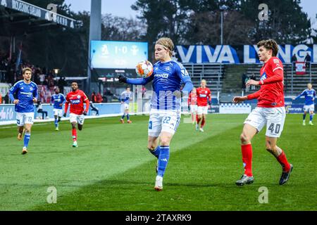 Lyngby, Dänemark. Dezember 2023. Andri Gudjohnsen (22) von Lyngby BK wurde während des 3F Superliga-Spiels zwischen Lyngby BK und Silkeborg IF im Lyngby Stadium in Lyngby gesehen. (Foto: Gonzales Photo/Alamy Live News Stockfoto