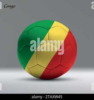 3D realistischer Fußball mit Flagge des Kongo auf Studiohintergrund, Fußball-Banner-Vorlage Stock Vektor