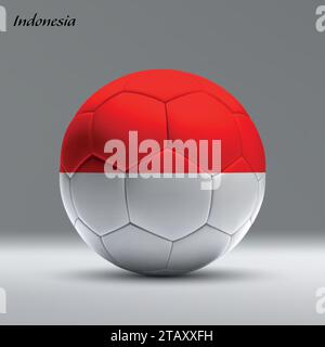 3D realistischer Fußball iwith Flagge von Indonesien auf Studiohintergrund, Fußball Banner Vorlage Stock Vektor