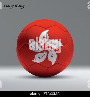 3D realistischer Fußball imit Flagge von Hongkong auf Studiohintergrund, Fußball Banner Vorlage Stock Vektor