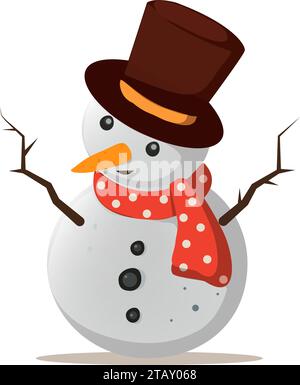 Niedliches Schneemann-Symbol, Schwarzweiß-Farbbild Eines Schneemann mit Besen, Schneemann mit Hut und Schal Stock Vektor