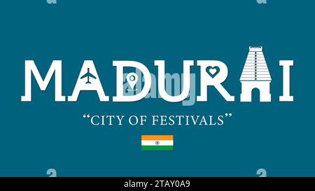 Madurai, Stadt der Festivals Typografie Vektor Illustration Stock Vektor