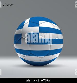 3D realistischer Fußball imit Flagge von Griechenland auf Studiohintergrund, Fußball Banner Vorlage Stock Vektor