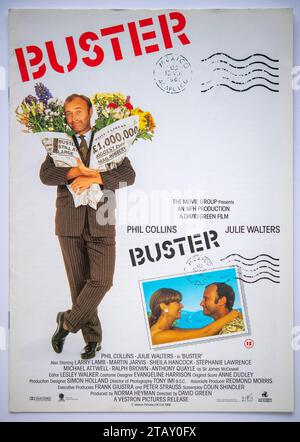 Titelseite der Publicity-Informationen für den Film Buster, ein Krimi-Comedy-Drama mit Phil Collins, der 1988 veröffentlicht wurde Stockfoto