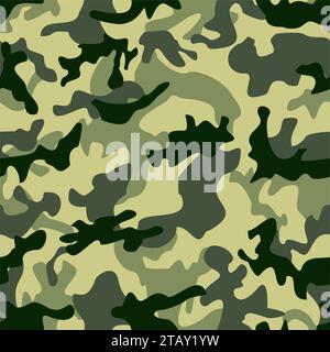 Nahtloses Camouflage-Muster. Formen von Laub und Ästen. Waldstil. Nahtlose Vektorquadratische Tarnserie im grünen Schema Stock Vektor