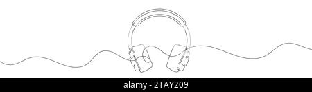 Durchgehende Linienzeichnung der Kopfhörer. Hintergrund einer Zeichnung mit einer Linie. Vektorabbildung. Kopfhörer mit durchgehender Leitung. Stock Vektor