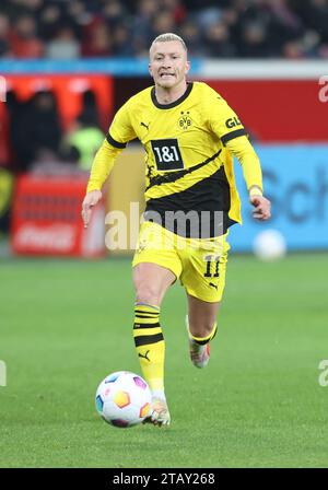 Leverkusen, Deutschland. Dezember 2023. Marco Reus (BVB), Leverkusen, Deutschland, 03.12.2023, 1. Bundesliga, 13. Spieltag, Bayer 04 Leverkusen - Borussia Dortmund. DFL-VORSCHRIFTEN VERBIETEN DIE VERWENDUNG VON FOTOS ALS BILDSEQUENZEN UND/ODER QUASI-VIDEO. Credit: Jürgen Schwarz/Alamy Live News Stockfoto