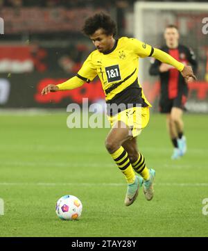 Leverkusen, Deutschland. Dezember 2023. Donyell Malen (BVB), Leverkusen, Deutschland, 03.12.2023, 1. Bundesliga, 13. Spieltag, Bayer 04 Leverkusen - Borussia Dortmund. DFL-VORSCHRIFTEN VERBIETEN DIE VERWENDUNG VON FOTOS ALS BILDSEQUENZEN UND/ODER QUASI-VIDEO. Credit: Jürgen Schwarz/Alamy Live News Stockfoto