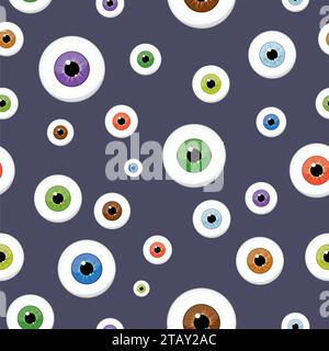 Nahtloses Muster der Augen auf blauem Hintergrund. Iris-Konzept-Vektor-Illustration der Augenhöhlen. Stock Vektor