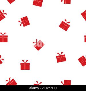Nahtloses Vektormuster für Geschenke. Rote Geschenkboxen auf weißem Hintergrund Stock Vektor