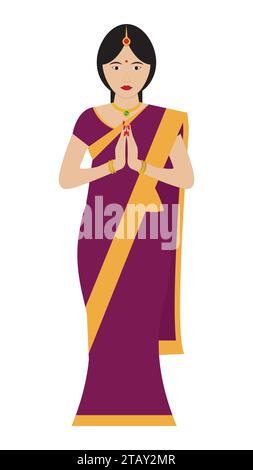 Indisches Mädchen in traditioneller Saree-Gruß-Vektor-Illustration Stock Vektor