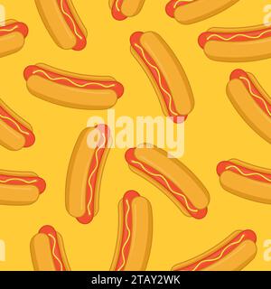 Hot Dog in flachem, nahtlosem Muster. Vektorabbildung Stock Vektor