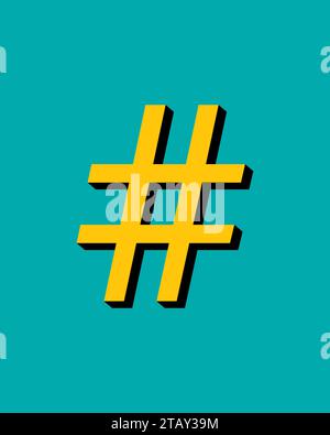 Hashtag-Logo-Symbol mit Schatten auf blauem Hintergrund Stock Vektor