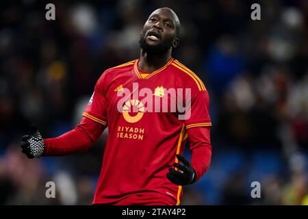 Reggio Emilia, Italien. 3. Dezember 2023. Romelu Lukaku von AS Roma reagiert während des Fußballspiels der Serie A zwischen den USA Sassuolo und AS Roma. Quelle: Nicolò Campo/Alamy Live News Stockfoto