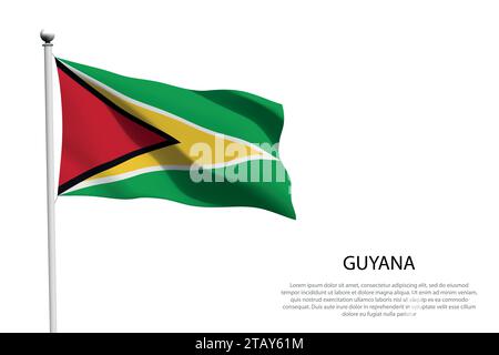 Nationalflagge Guyana isoliert winkend auf weißem Hintergrund Stock Vektor