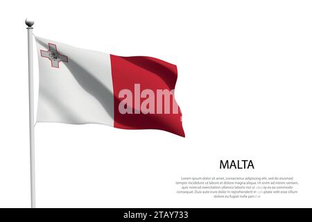 Nationalflagge Malta isoliert winkend auf weißem Hintergrund Stock Vektor