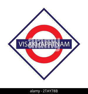 Visakhapatnam Junction Railways Namensschild isoliert auf weiß Stock Vektor