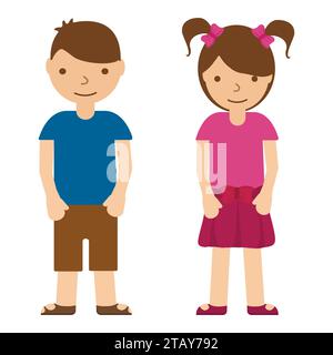 Niedliche Kinder auf weißem Hintergrund. Jungs und Mädchen in flachem Stil. Teenager-Vektor-Illustration Stock Vektor