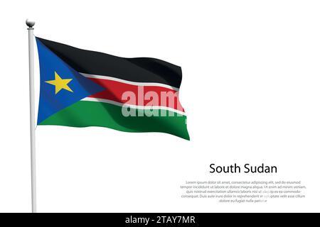 Nationalflagge Südsudan isoliert winkend auf weißem Hintergrund Stock Vektor