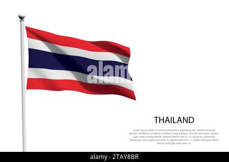 Nationalflagge Thailand isoliert winkend auf weißem Hintergrund Stock Vektor