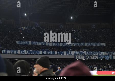 Neapel, Italien. Dezember 2023. Das Banner in Kurve A während der Serie A zwischen SSC Napoli und FC Internazionale im Diego Armando Maradona Stadium Credit: Independent Photo Agency/Alamy Live News Stockfoto