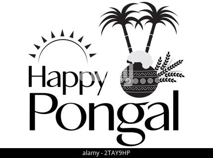 Happy Pongal wünscht Gruß Vektor Illustration. Das Thai Pongal Festival ist ein mehrtägiges Hindufest, das von Tamilen auf der ganzen Welt gefeiert wird Stock Vektor